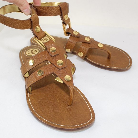 Tory Burch Shoes - TORY BURCH Ladies Studded Brown Leather Sandals Sz US 9M New